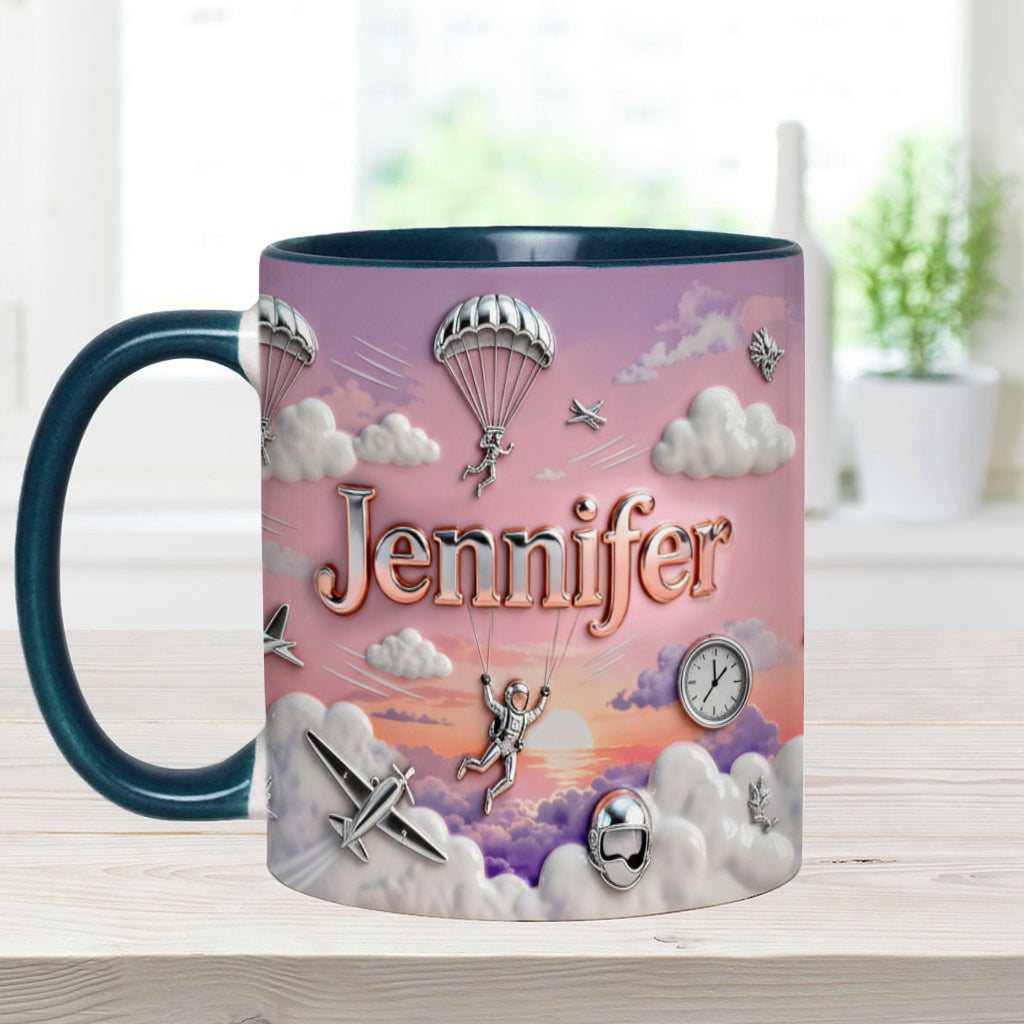Ich liebe Fallschirmspringen – Personalisierte Tasse und Untersetzer mit Fallschirmspringer-Motiv