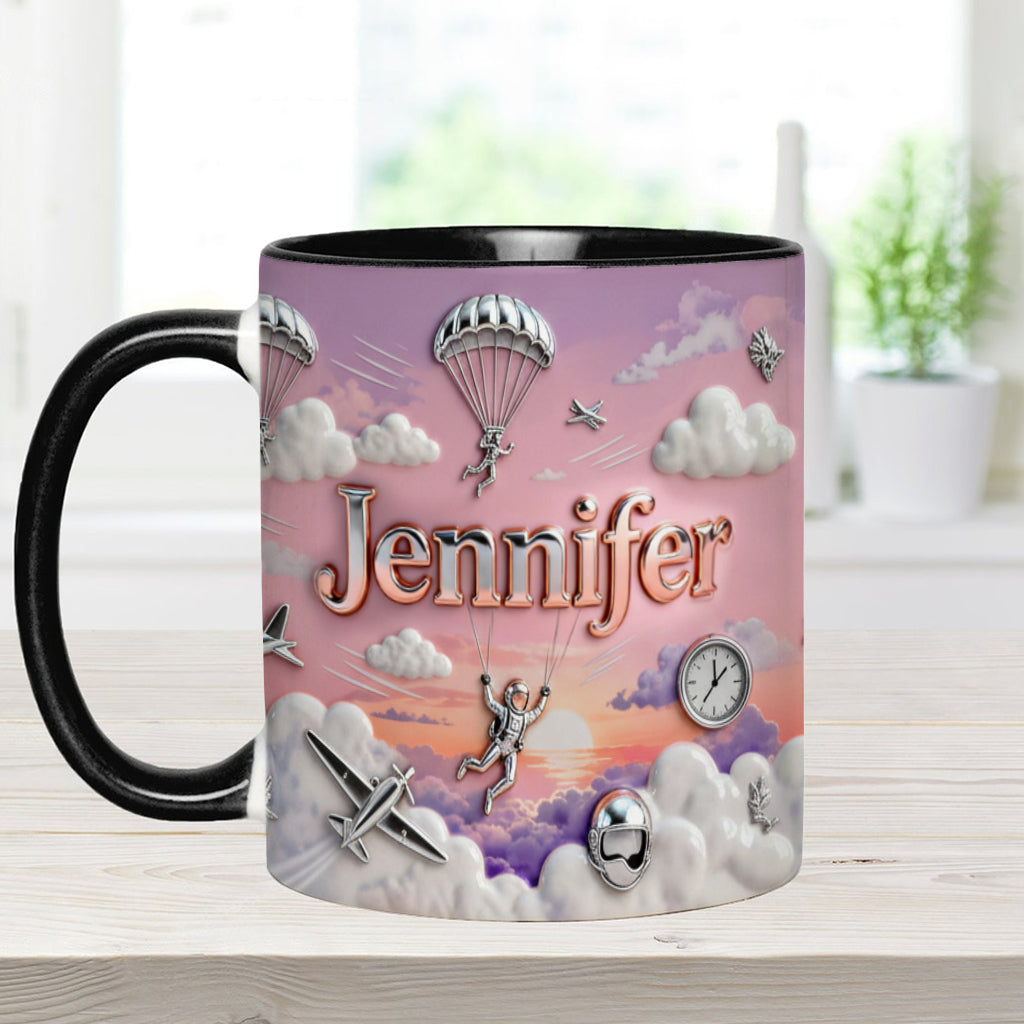 Ich liebe Fallschirmspringen – Personalisierte Tasse und Untersetzer mit Fallschirmspringer-Motiv