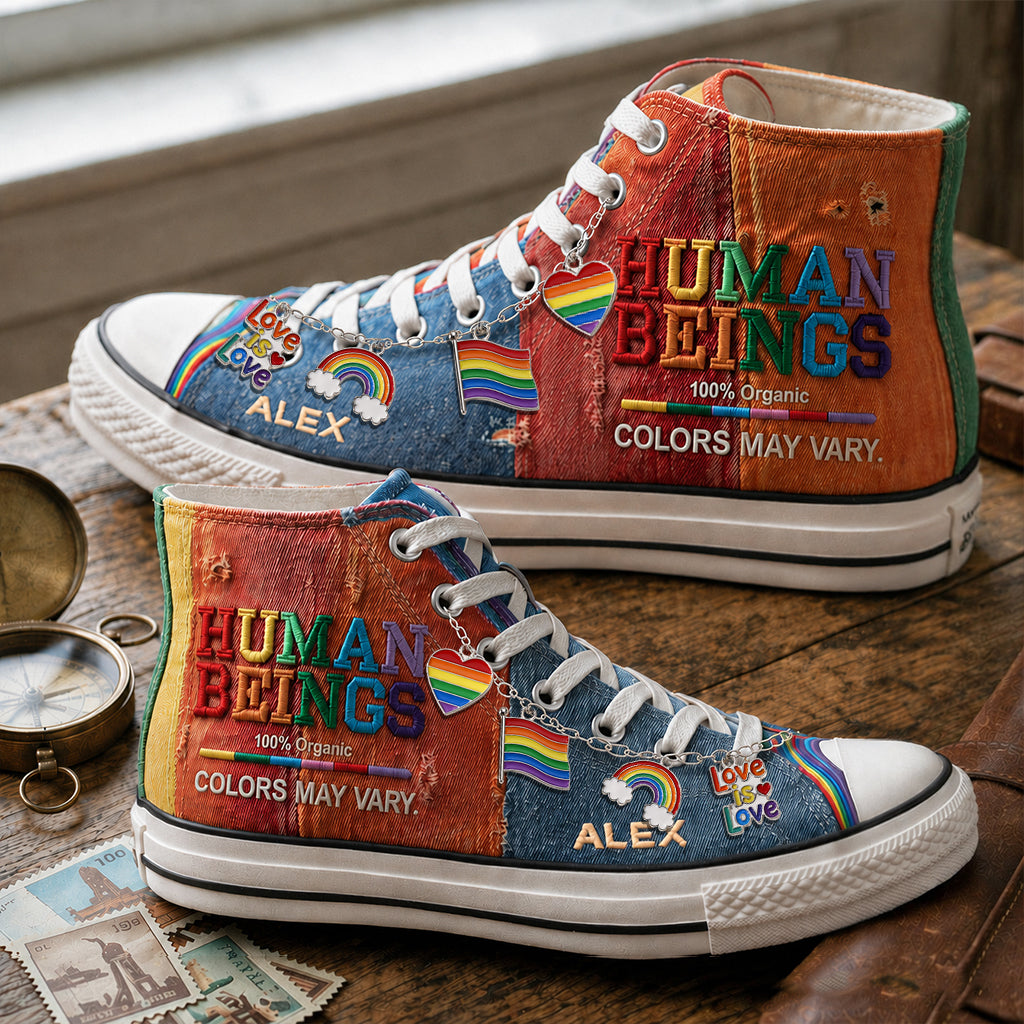 Farben von Menschen können variieren - Personalisierte LGBT Unterstützung High Top Schuhe mit Charm