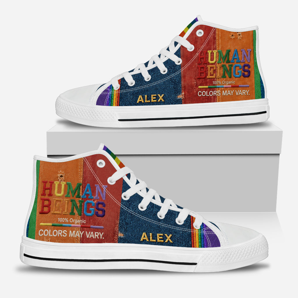Farben von Menschen können variieren - Personalisierte LGBT Unterstützung High Top Schuhe mit Charm
