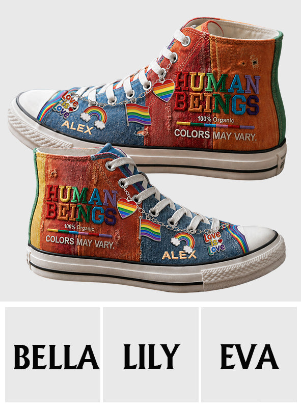 Farben von Menschen können variieren - Personalisierte LGBT Unterstützung High Top Schuhe mit Charm