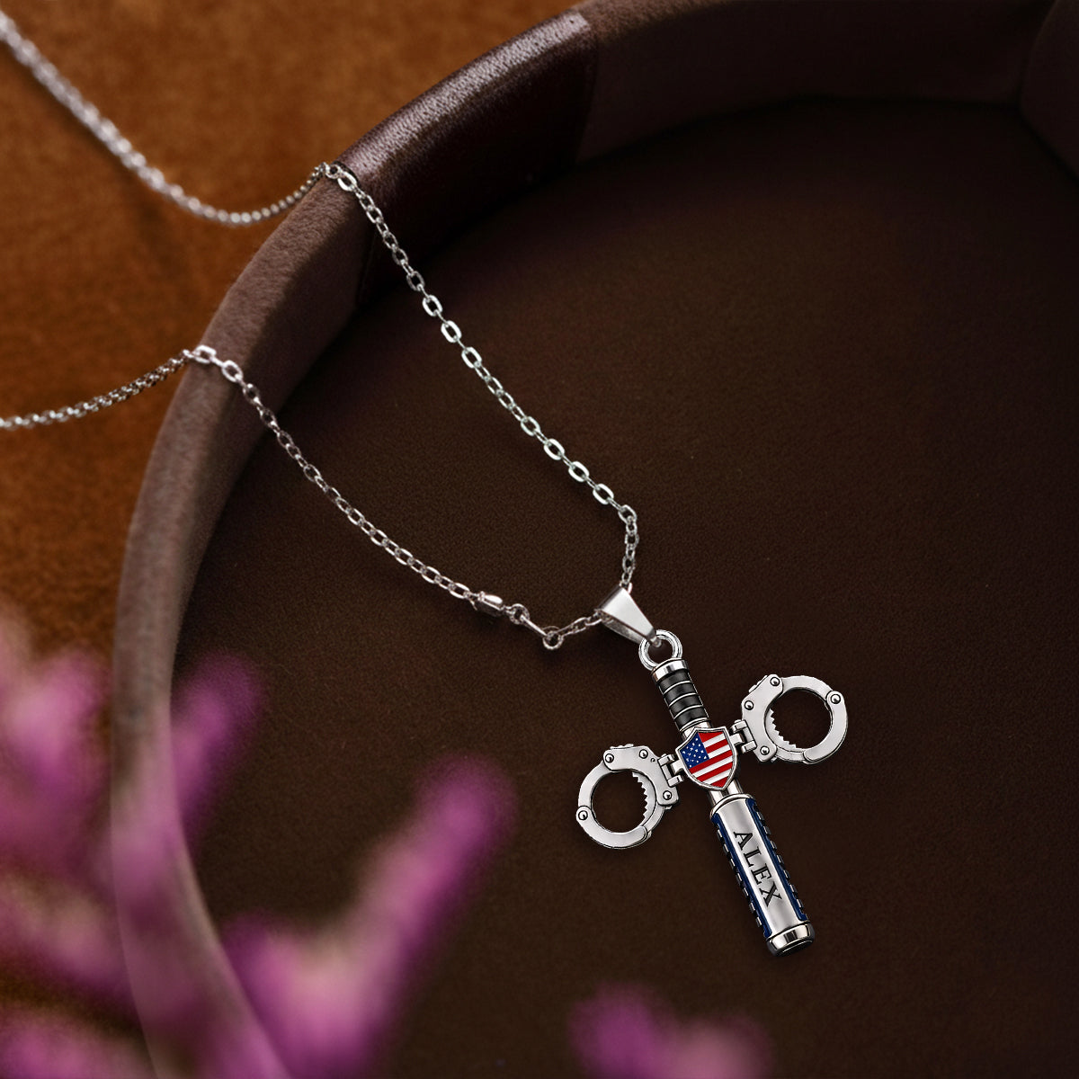 God Blessed The Blue - Personalized Police Officer Shaped Metal Pendant Necklace