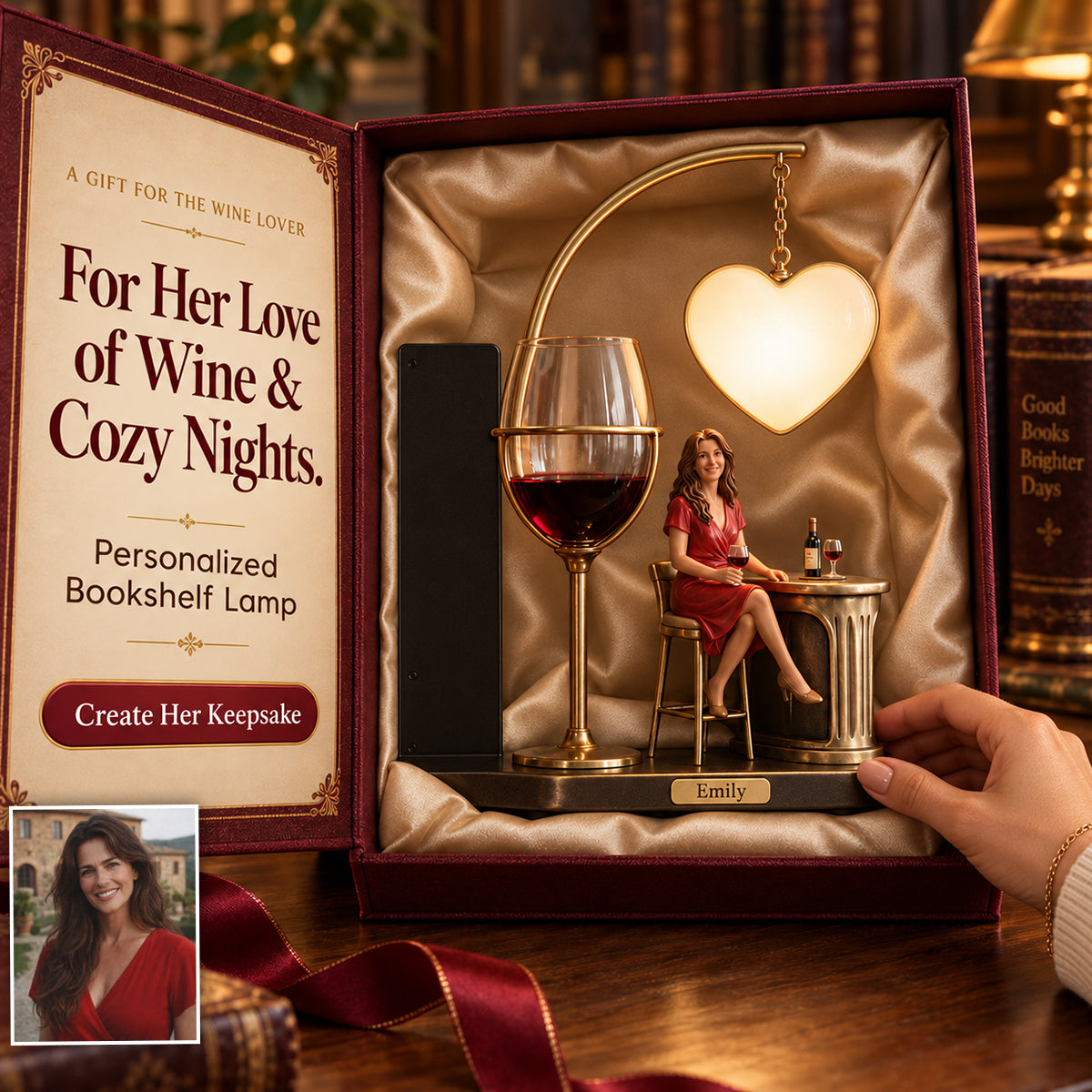 Any Photo - Personalized Wine Bookshelf Lamp