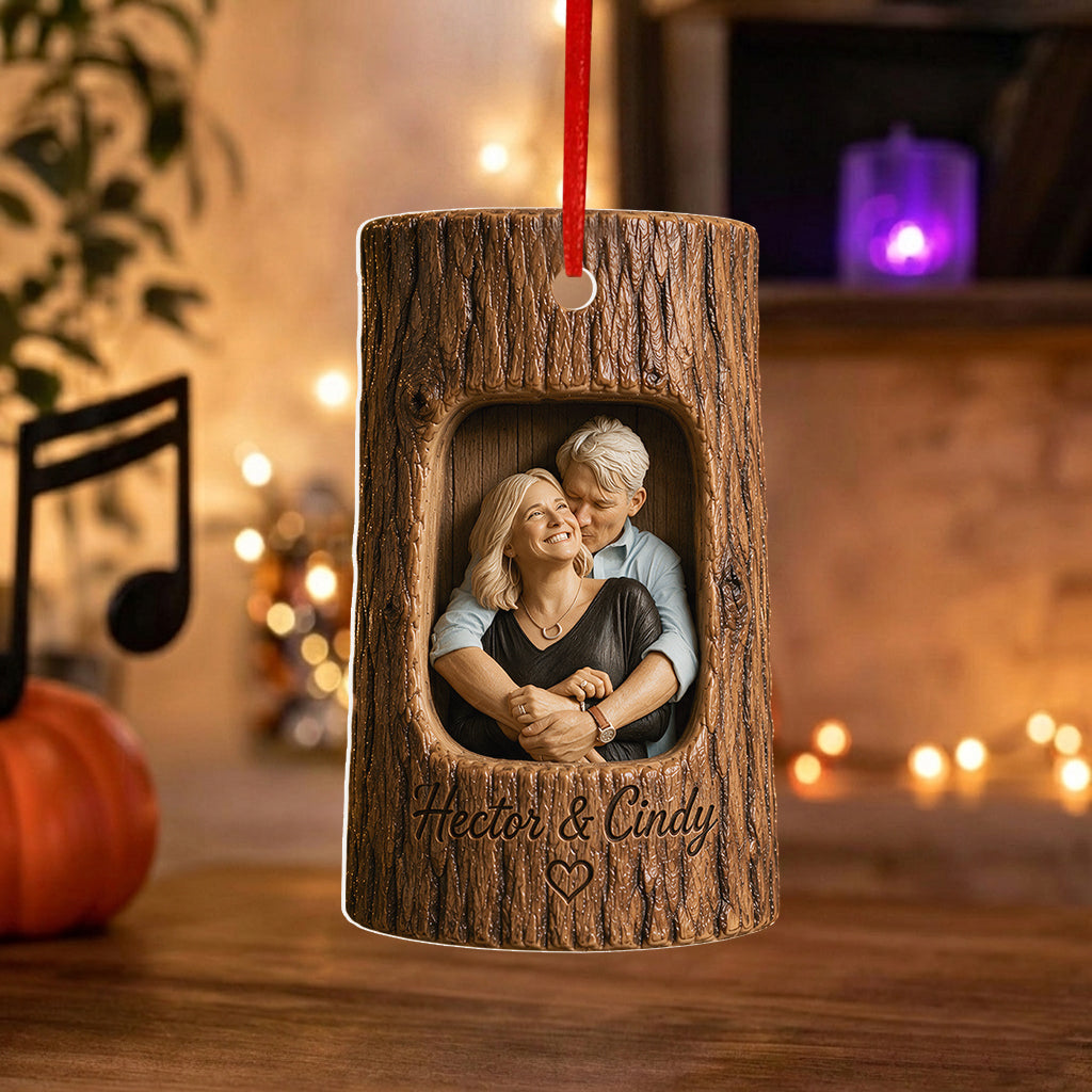Any Photo Tree Trunk Couple Gift - Personalized Couple Premium 3D Ornament