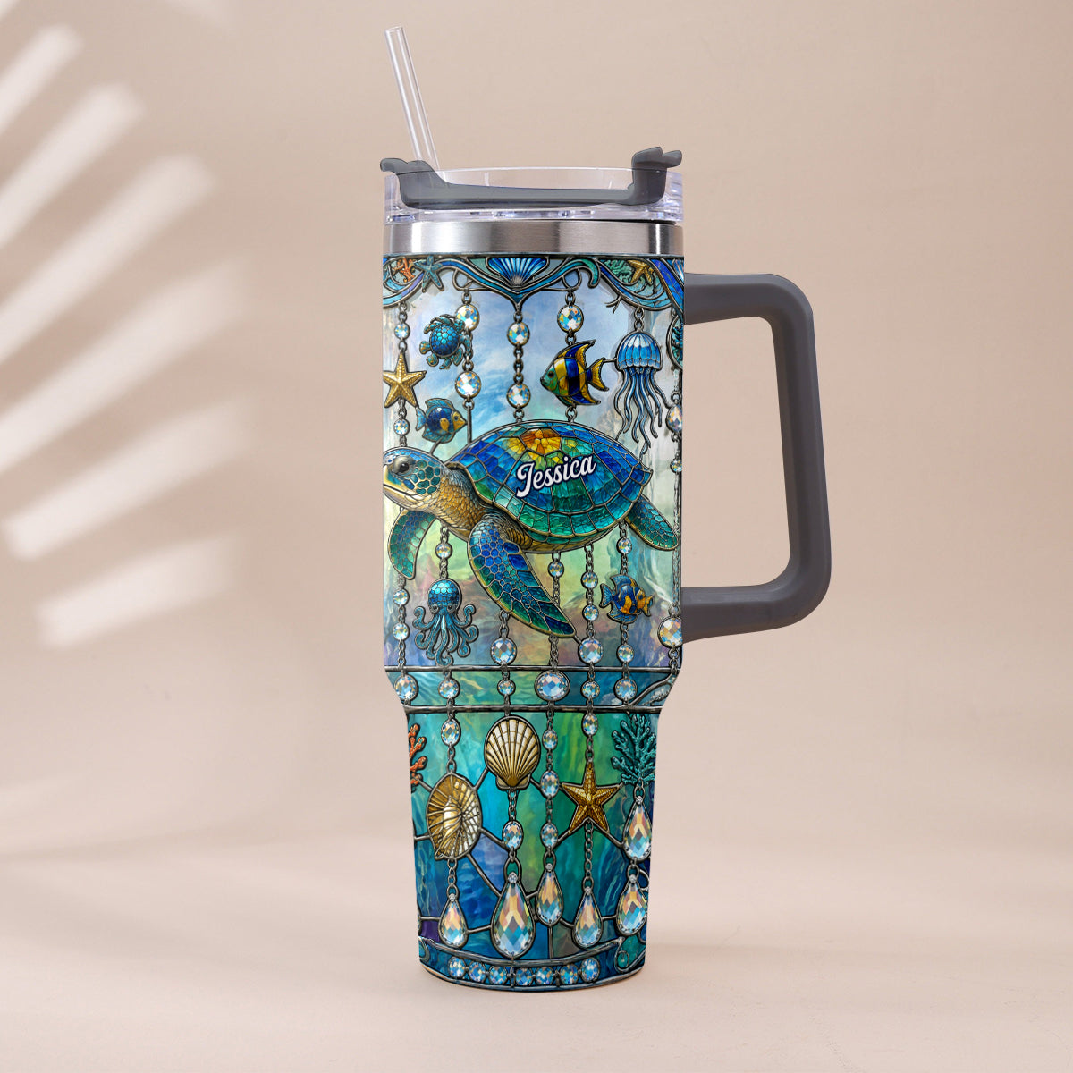 Ocean Turtle - Personalized Turtle Tumbler With Handle