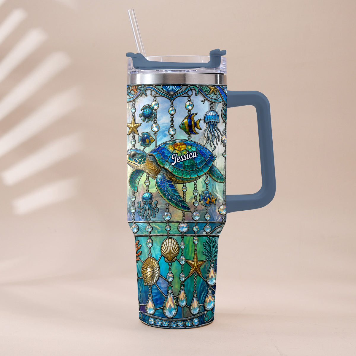Ocean Turtle - Personalized Turtle Tumbler With Handle