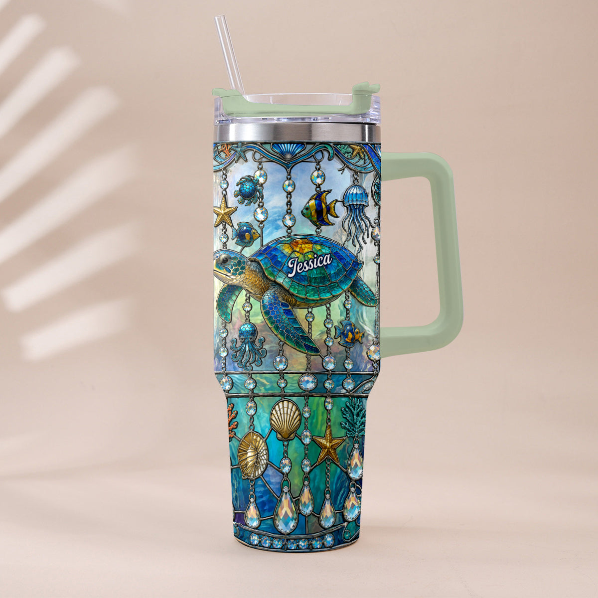 Ocean Turtle - Personalized Turtle Tumbler With Handle