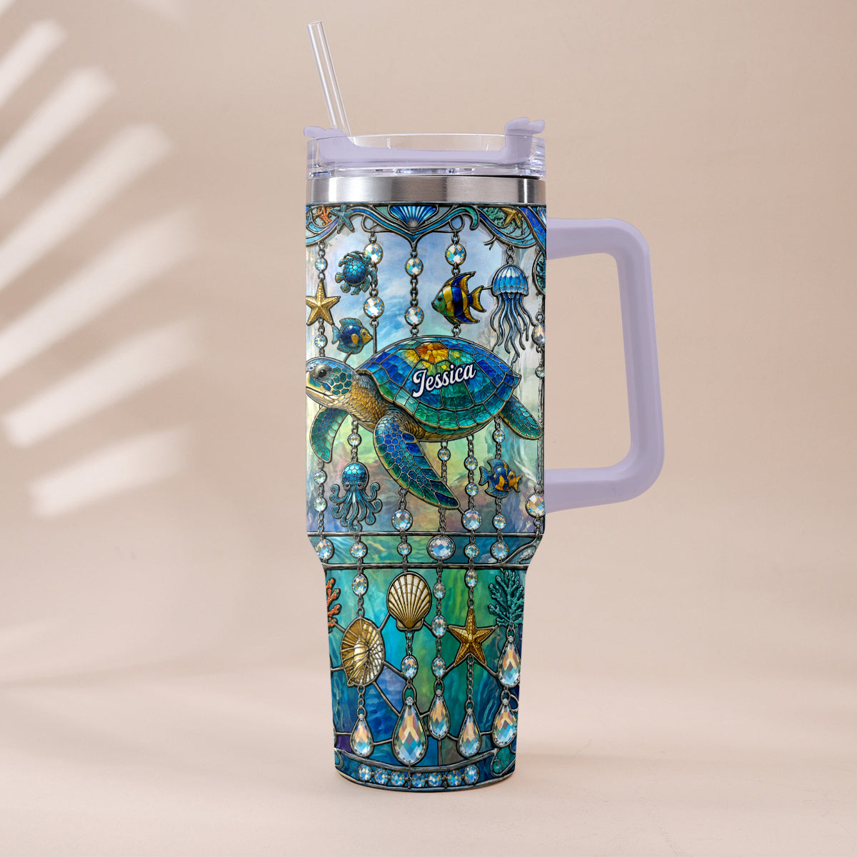 Ocean Turtle - Personalized Turtle Tumbler With Handle