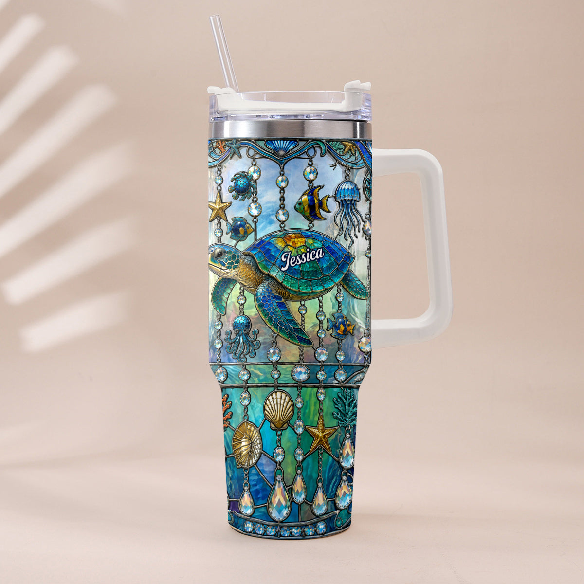 Ocean Turtle - Personalized Turtle Tumbler With Handle