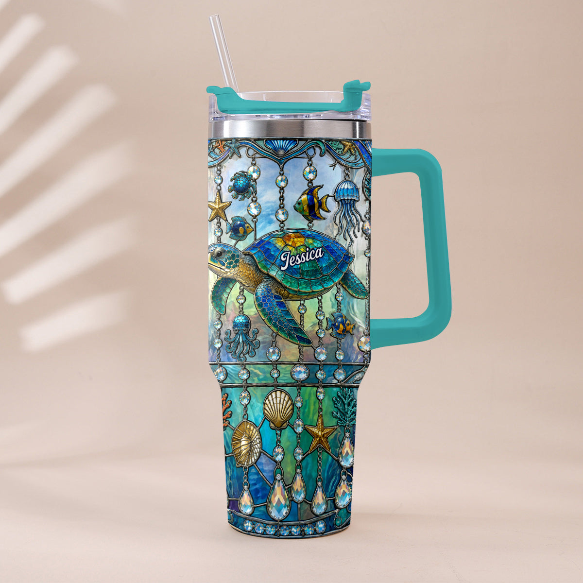 Ocean Turtle - Personalized Turtle Tumbler With Handle