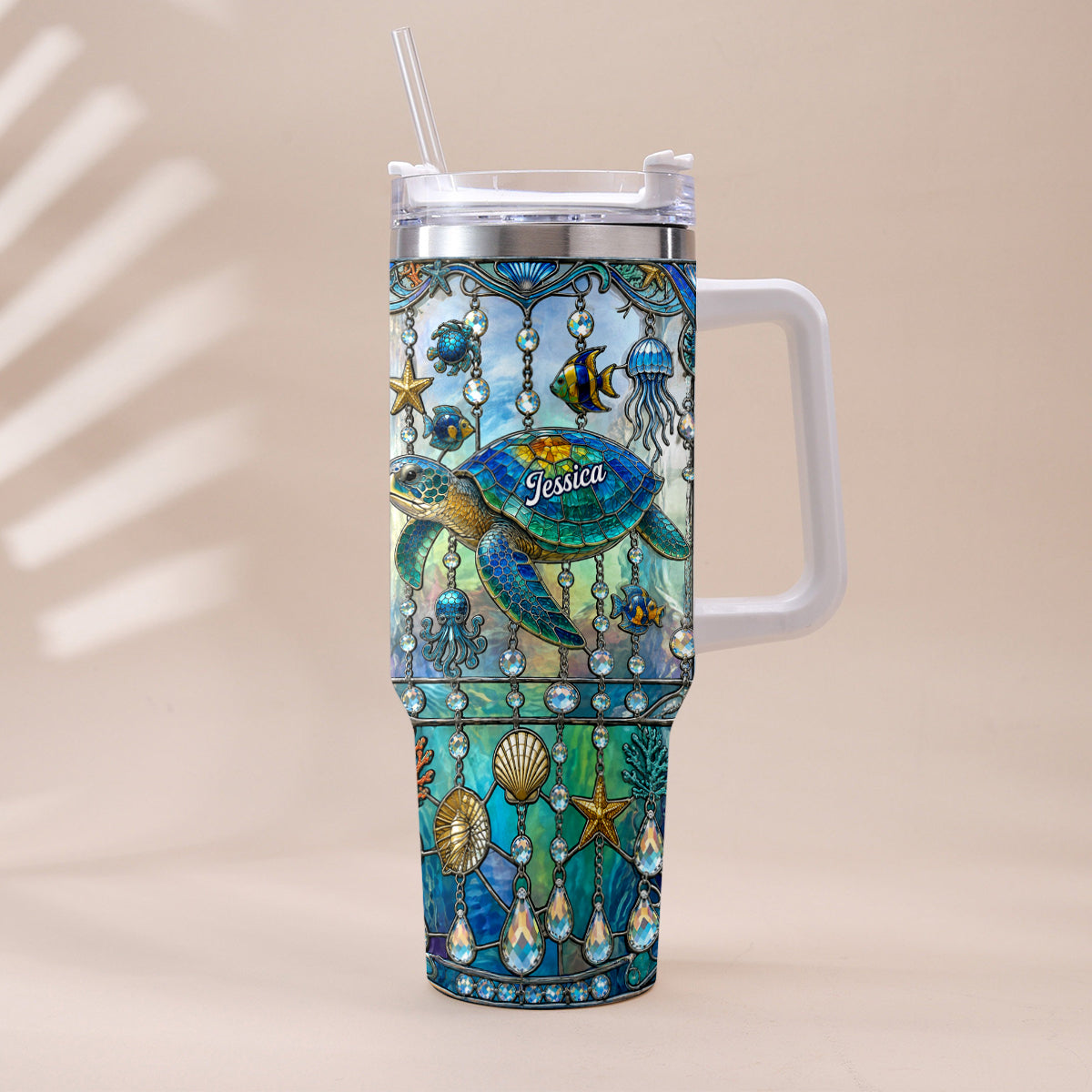 Ocean Turtle - Personalized Turtle Tumbler With Handle