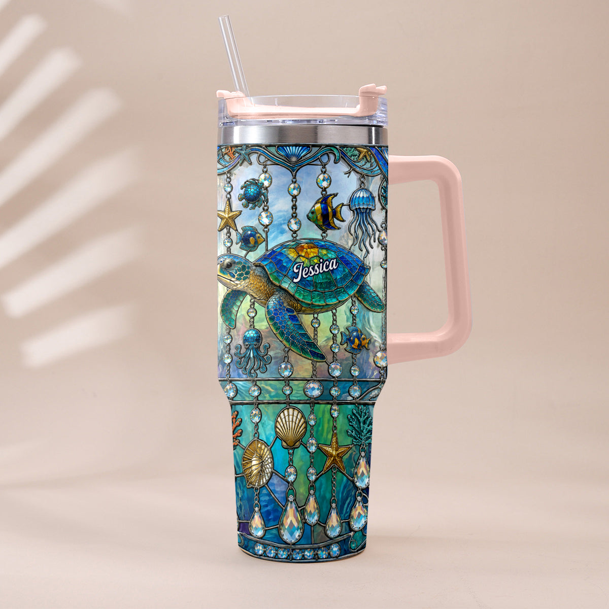 Ocean Turtle - Personalized Turtle Tumbler With Handle