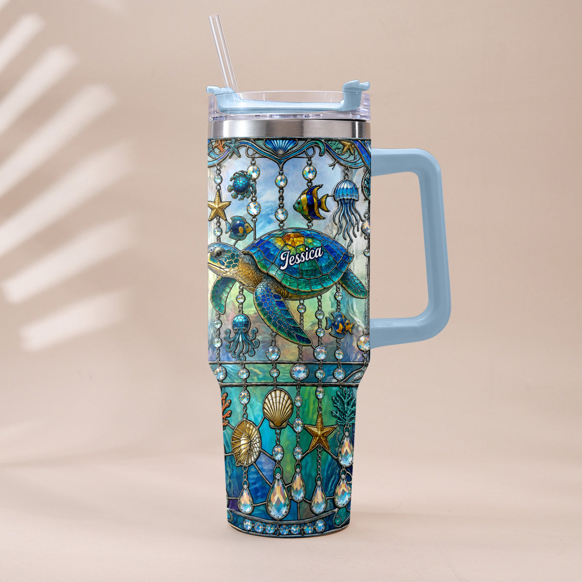 Ocean Turtle - Personalized Turtle Tumbler With Handle