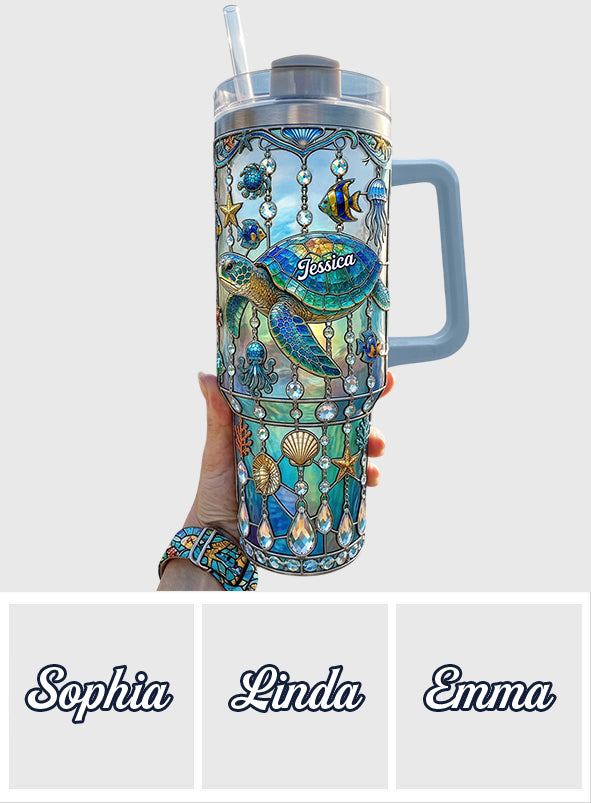 Ocean Turtle - Personalized Turtle Tumbler With Handle