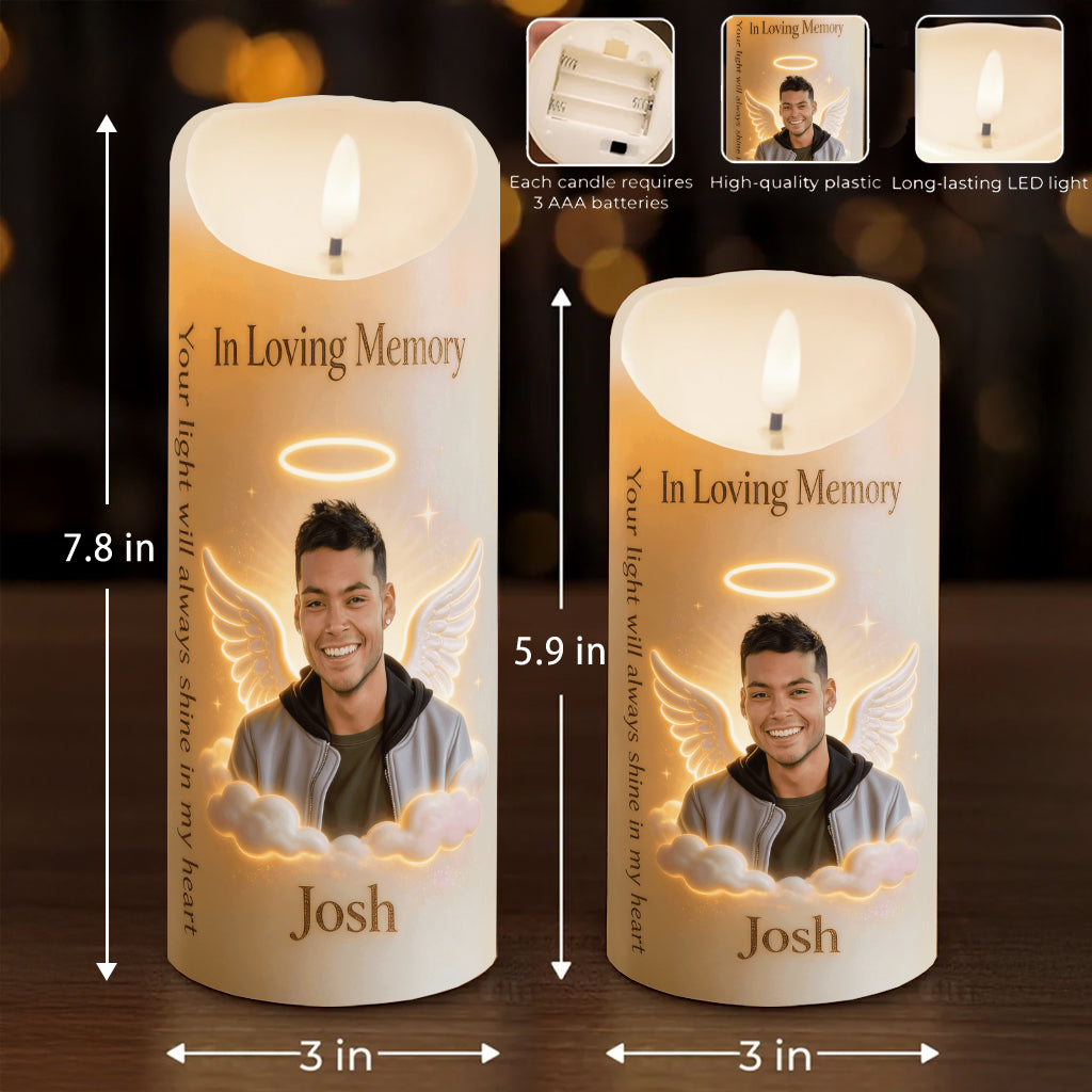 Dein Licht wird immer in meinem Herzen leuchten – Personalisierte Gedenkkerze (flammenlos)