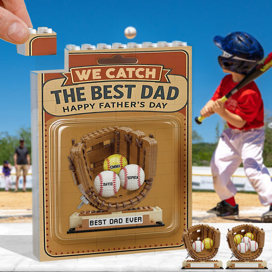Wir fangen den besten Papa – personalisierte Baseball-Bausteine ​​in vertikaler Rechteckform, beidseitig bedruckt