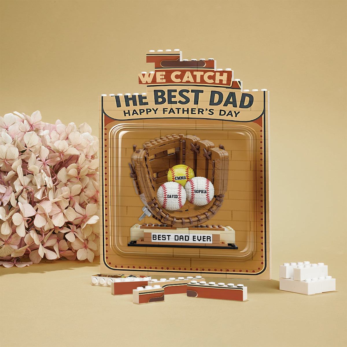 We Catch The Best Dad - Personalized Baseball Vertical Rectangle Building Brick Blocks Printed On Both Sides