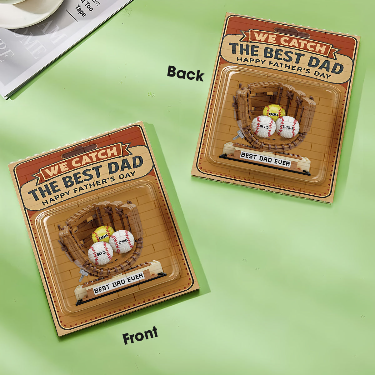 We Catch The Best Dad - Personalized Baseball Vertical Rectangle Building Brick Blocks Printed On Both Sides