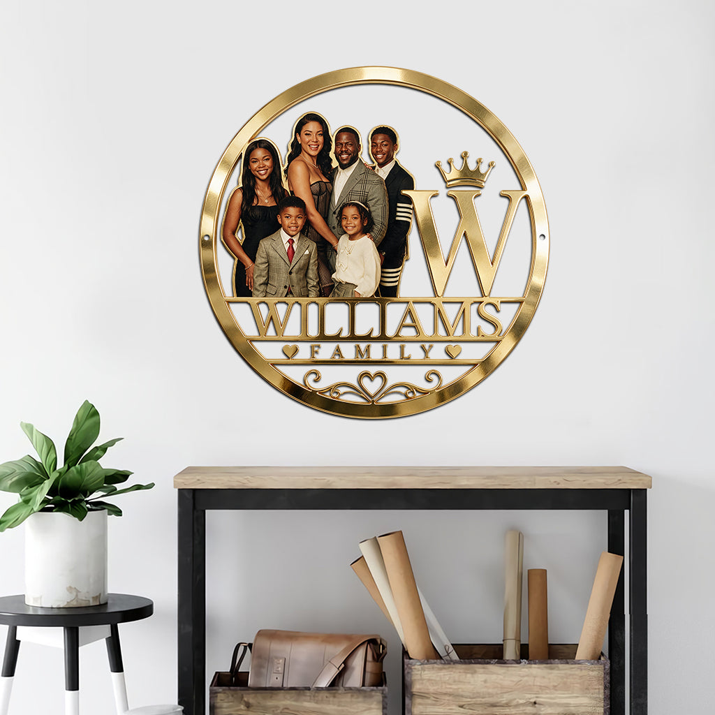 Custom Family Photo & Initial Gold Sign - Personalized Family Cut Metal Sign