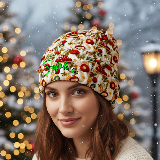 Mushroom Cottagecore Christmas - Personalized Mushroom Beanie Hat