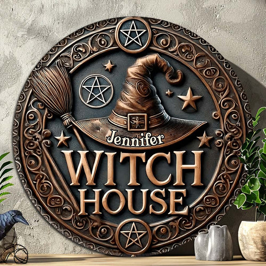 Witch House - Personalized Witch Round Metal Sign