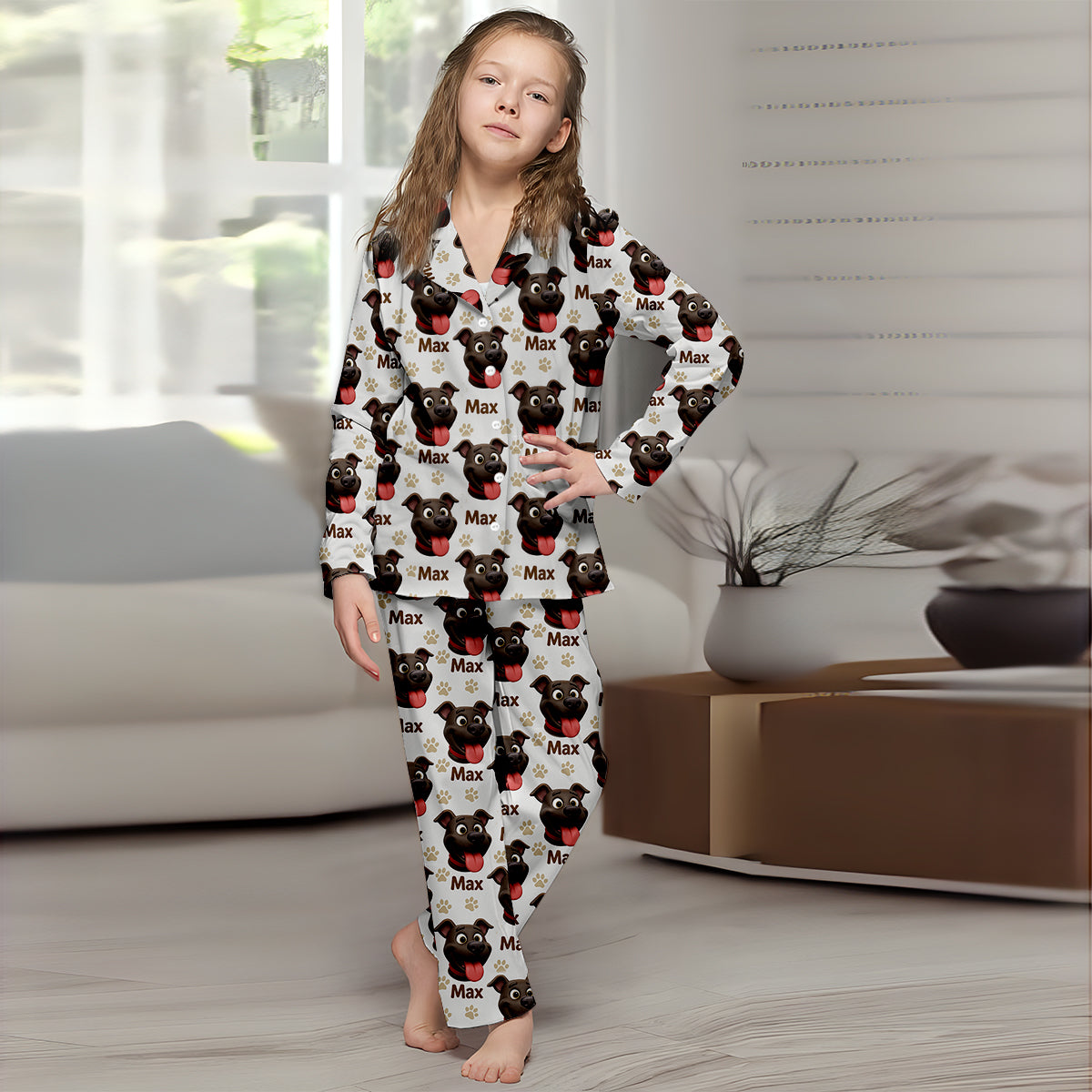 Personalisierter Hunde-Schlafanzug mit Knopfleiste und individuellem Foto – Mein bester Freund hat vier Pfoten