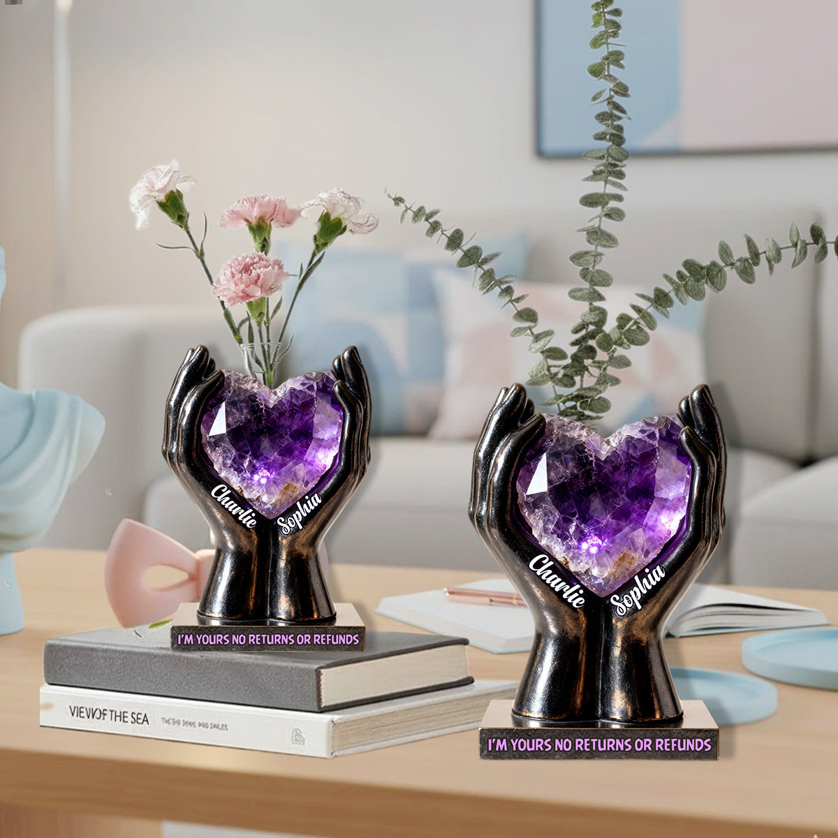 Bis dass der Tod uns scheidet – Personalisierte Acryl-Blumenvase in individueller Form für Paare