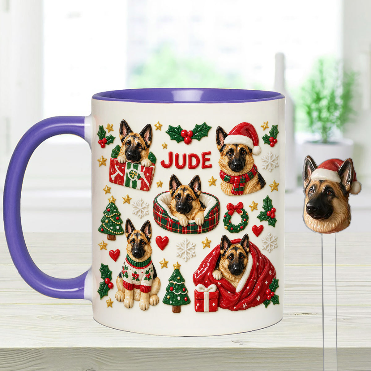 Christmas Time - Personalized Dog Set Accent Mug with Acrylic Stirrers