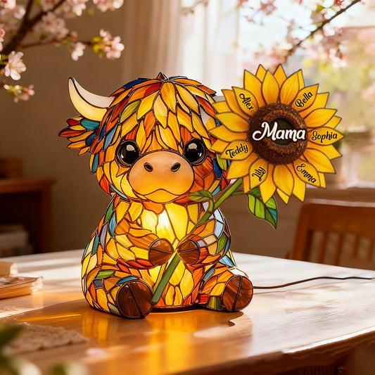 Mama Highland Cow – Personalisierte LED-Nachtleuchte aus Acryl mit Highland-Kuh-Motiv
