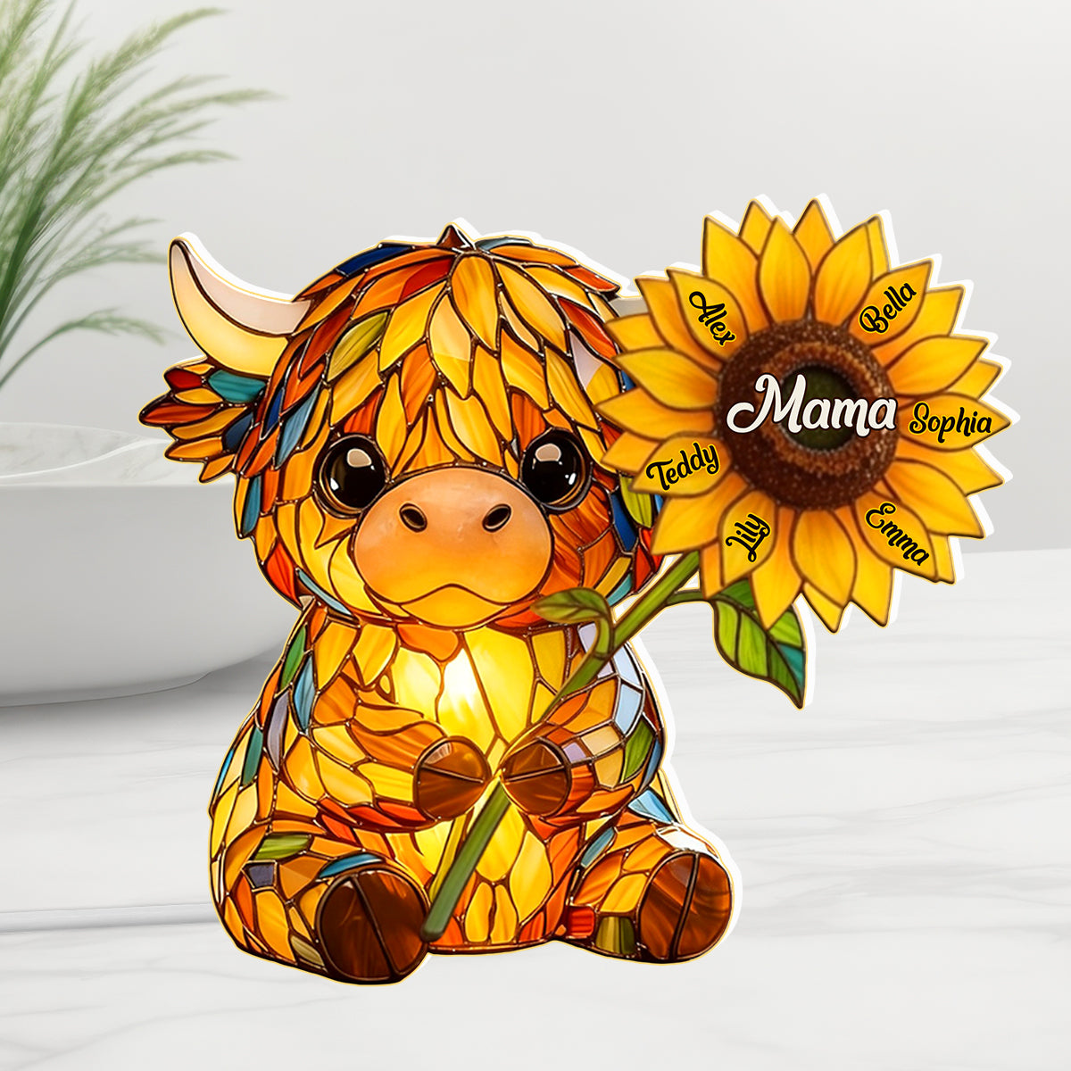 Mama Highland Cow – Personalisierte LED-Nachtleuchte aus Acryl mit Highland-Kuh-Motiv