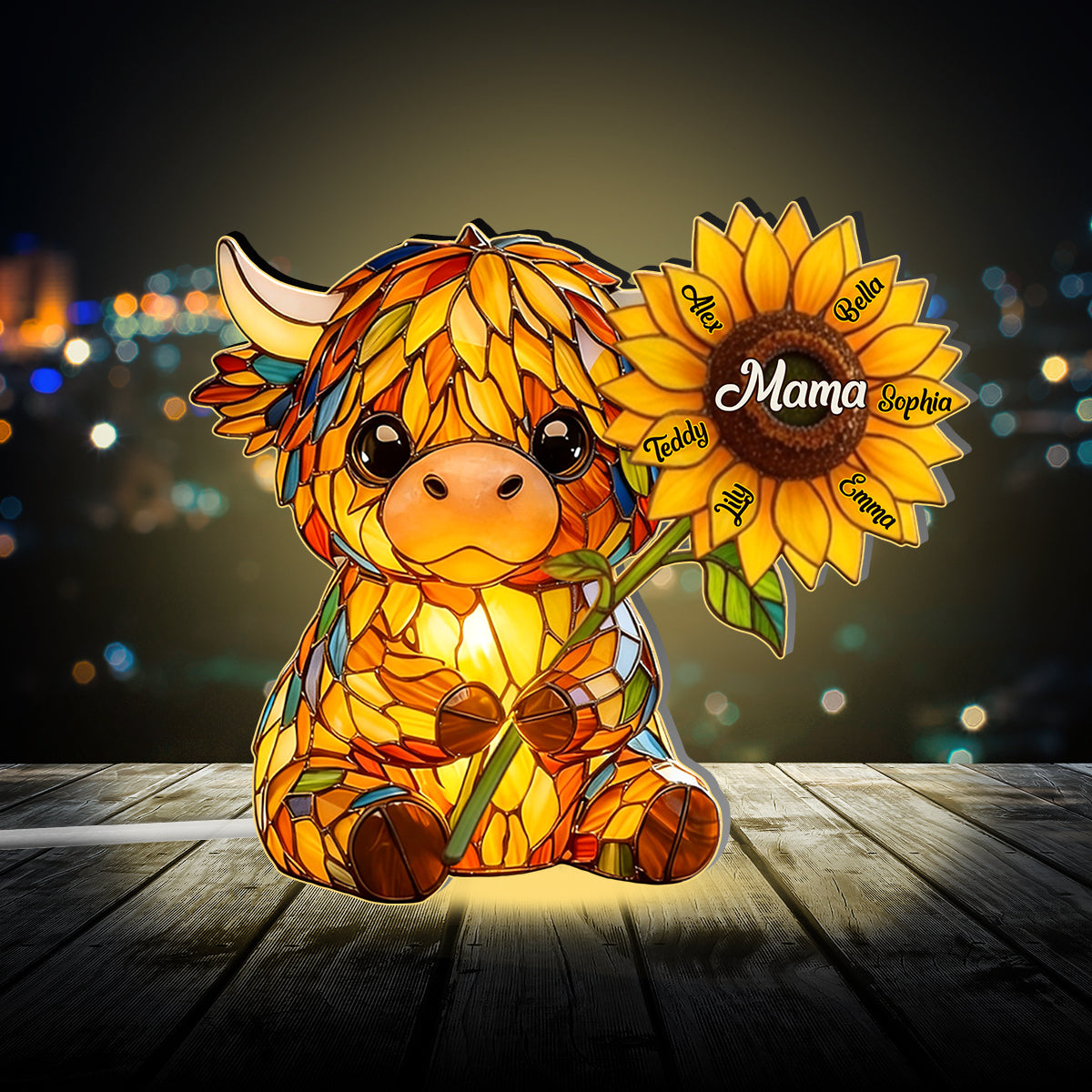 Mama Highland Cow – Personalisierte LED-Nachtleuchte aus Acryl mit Highland-Kuh-Motiv