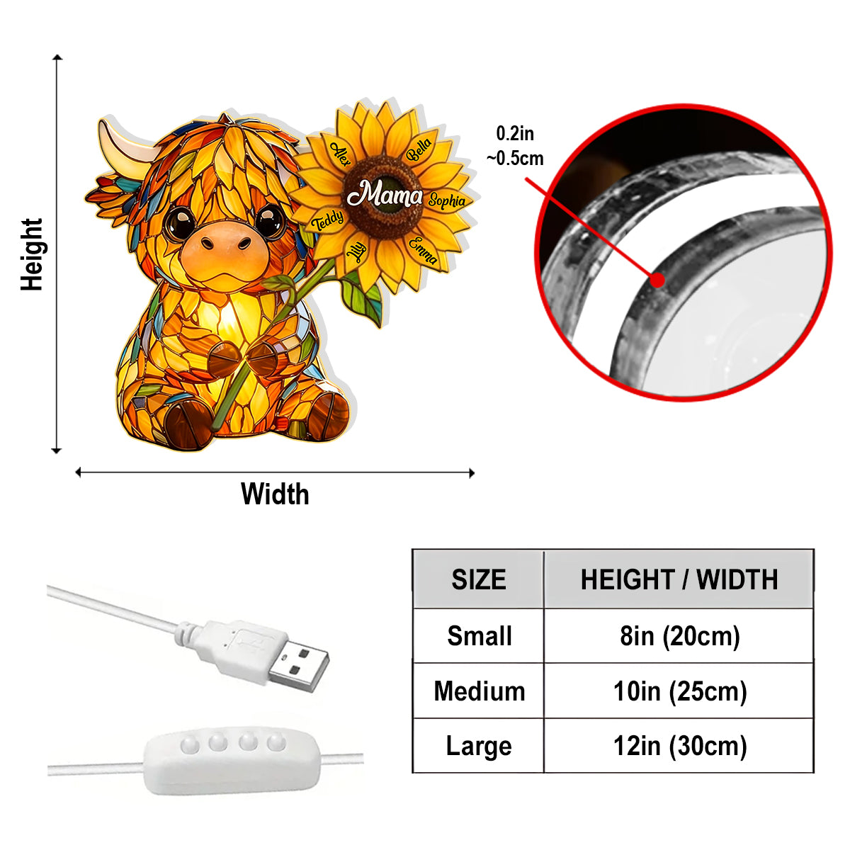 Mama Highland Cow – Personalisierte LED-Nachtleuchte aus Acryl mit Highland-Kuh-Motiv