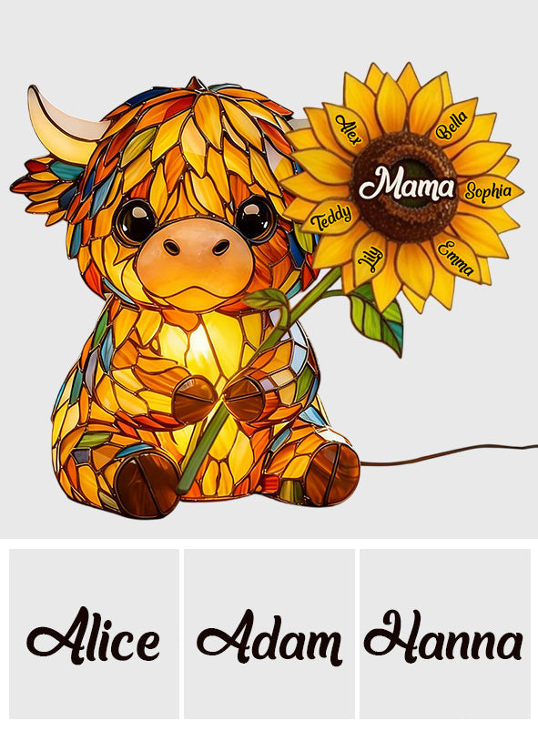 Mama Highland Cow – Personalisierte LED-Nachtleuchte aus Acryl mit Highland-Kuh-Motiv