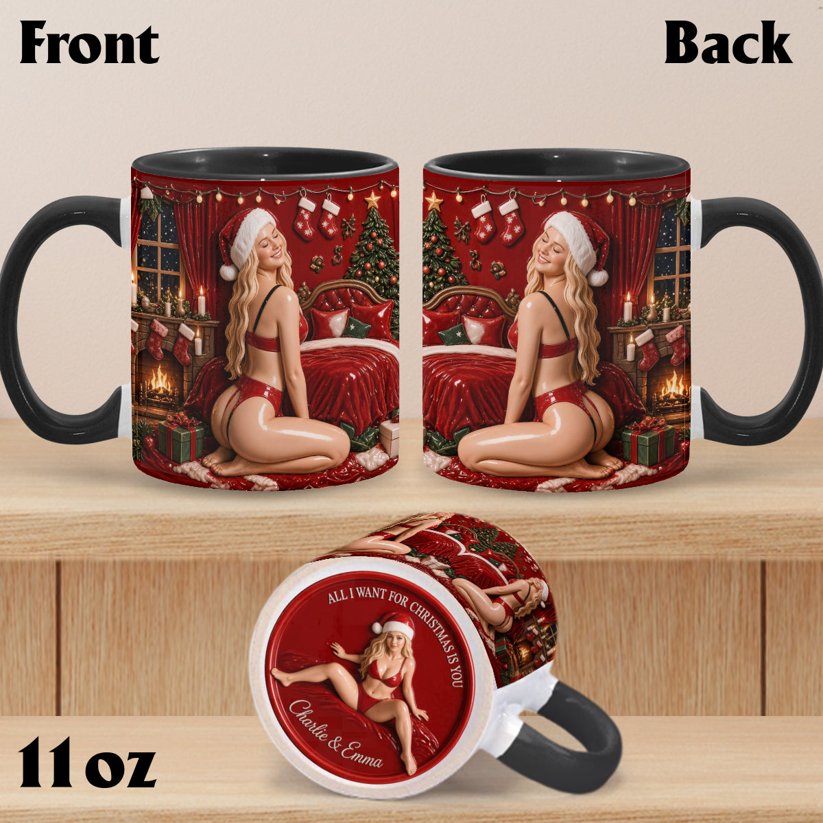 All I Want For Christmas Is You - Personalized Spicy Couple Bottom Printed Accent Mug