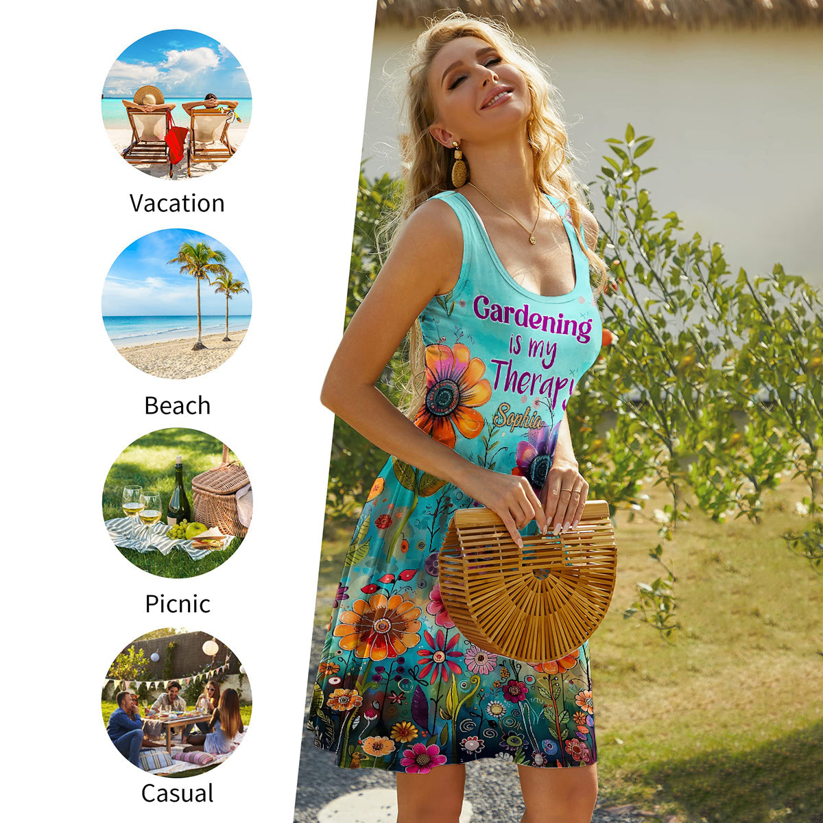 Gardening Is My Therapy - Personalized Gardening Sleeveless Dress