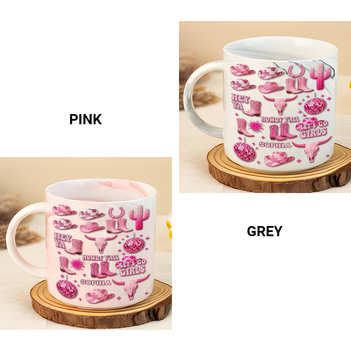 Pinke Cowgirl-Murmeltasse – Personalisierte Cowgirl-Marmortasse