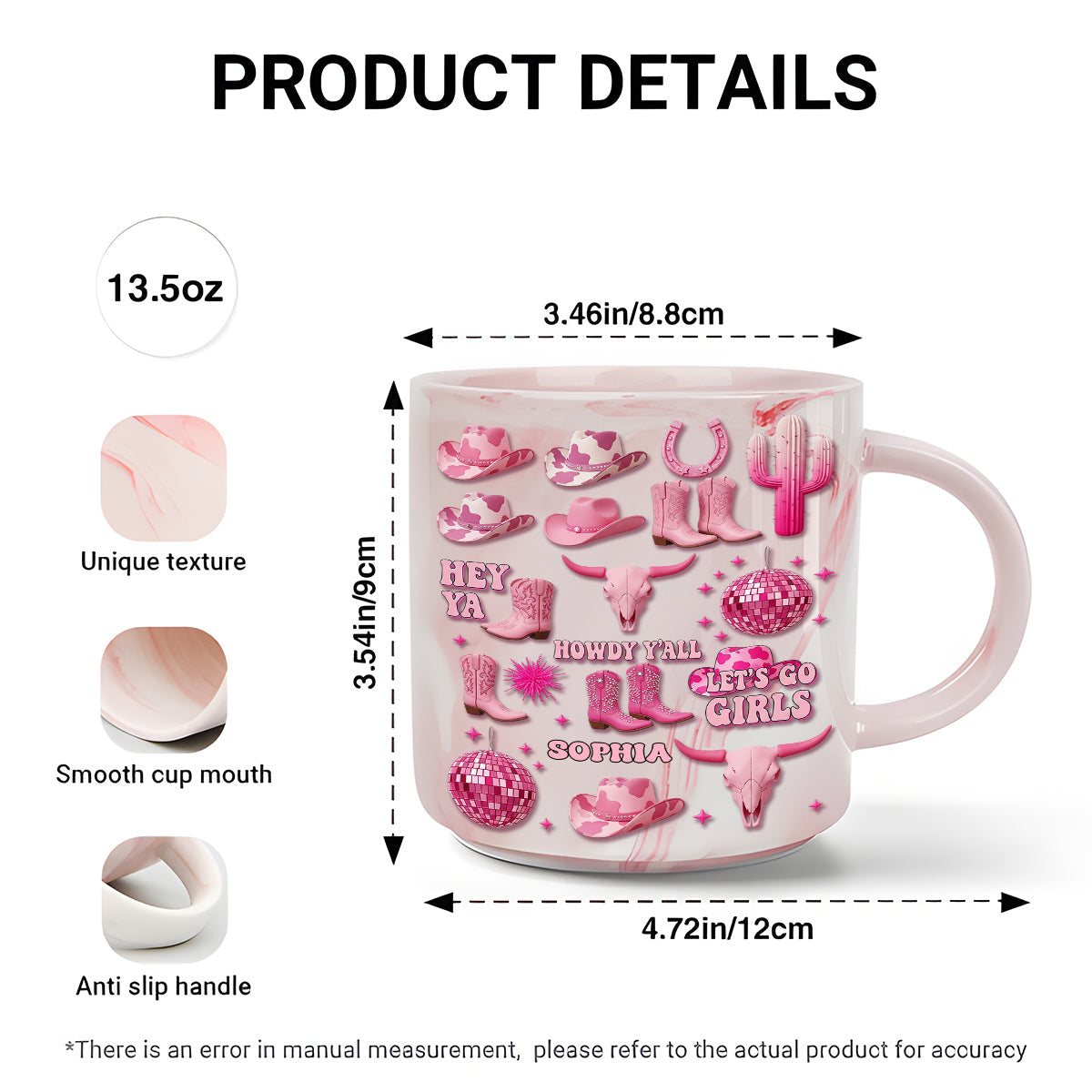 Pinke Cowgirl-Murmeltasse – Personalisierte Cowgirl-Marmortasse