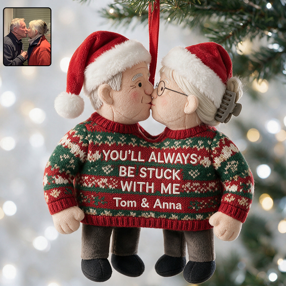 Merry & Stuck With You - Personalized Couple Plush Ornament