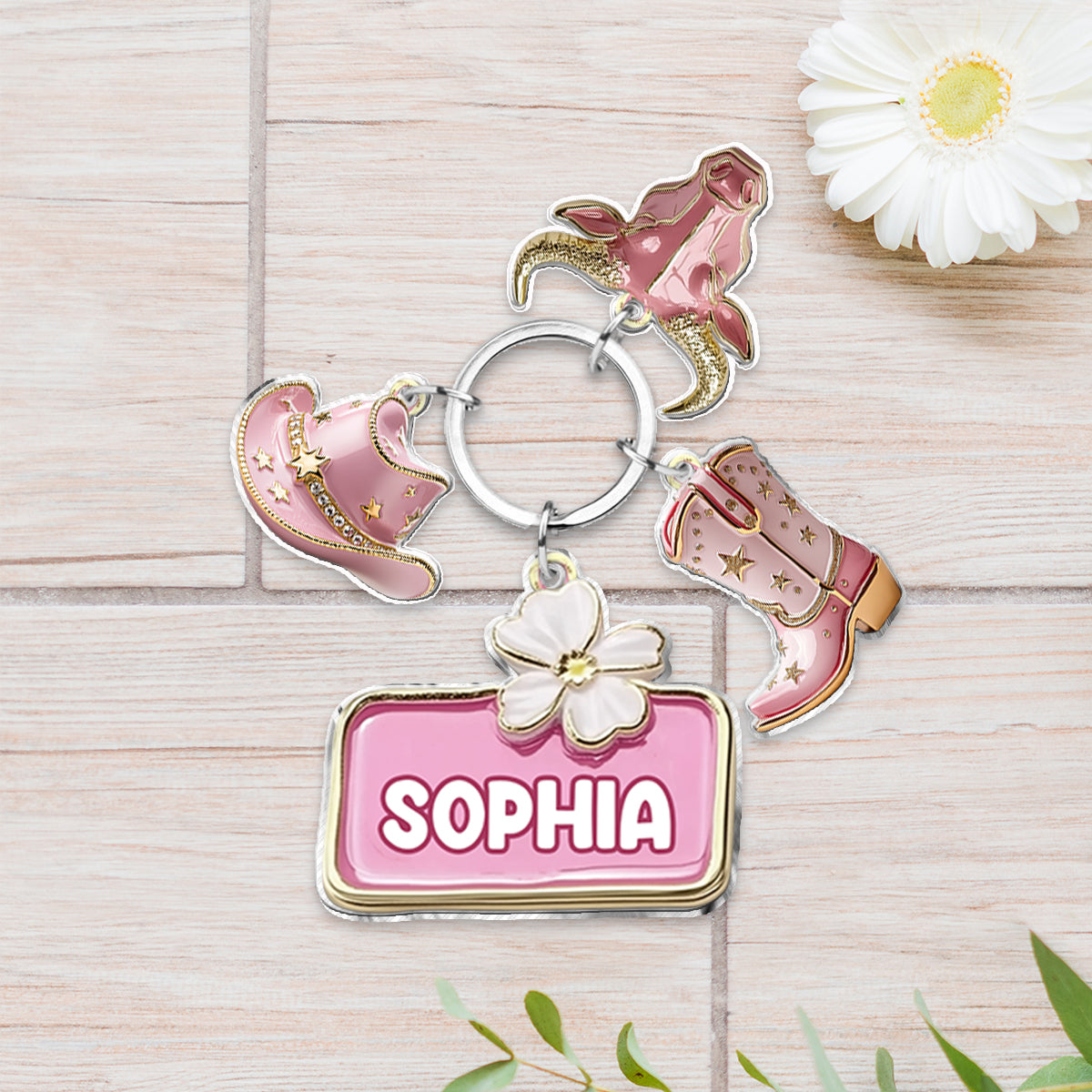 Pink Cowgirl - Personalized Cowgirl Keychain With Charms