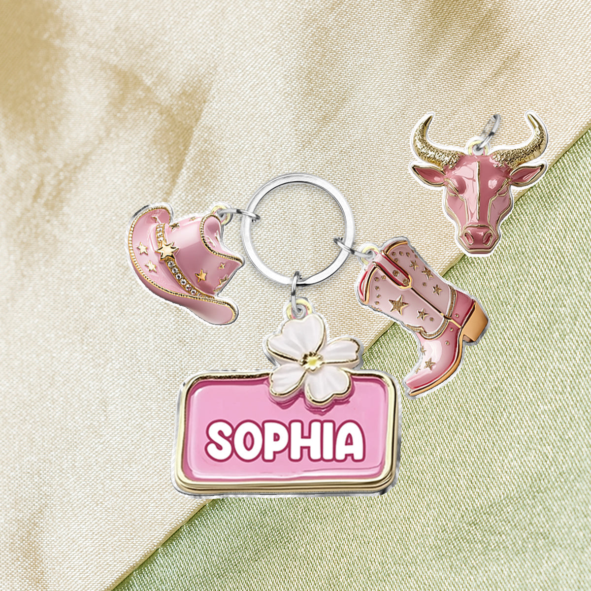 Pink Cowgirl - Personalized Cowgirl Keychain With Charms