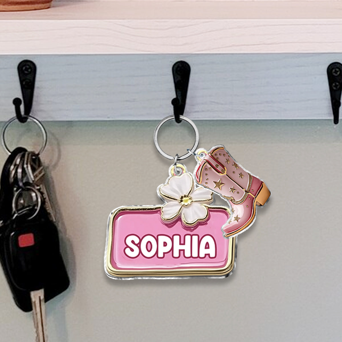 Pink Cowgirl - Personalized Cowgirl Keychain With Charms