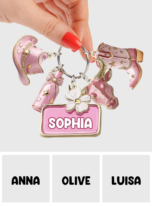 Pink Cowgirl - Personalized Cowgirl Keychain With Charms