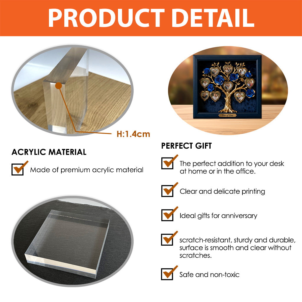 Photo Frame Rose Tree For Couple/ Family/ Mother's Day Gift.... - Personalized Couple Custom Shaped Acrylic Plaque