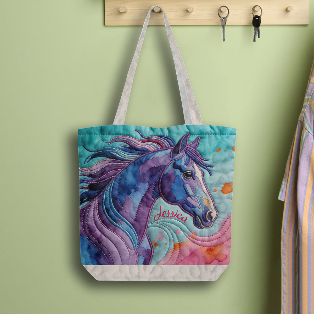 Colorful Horse - Personalized Horse Quilted Tote Bag