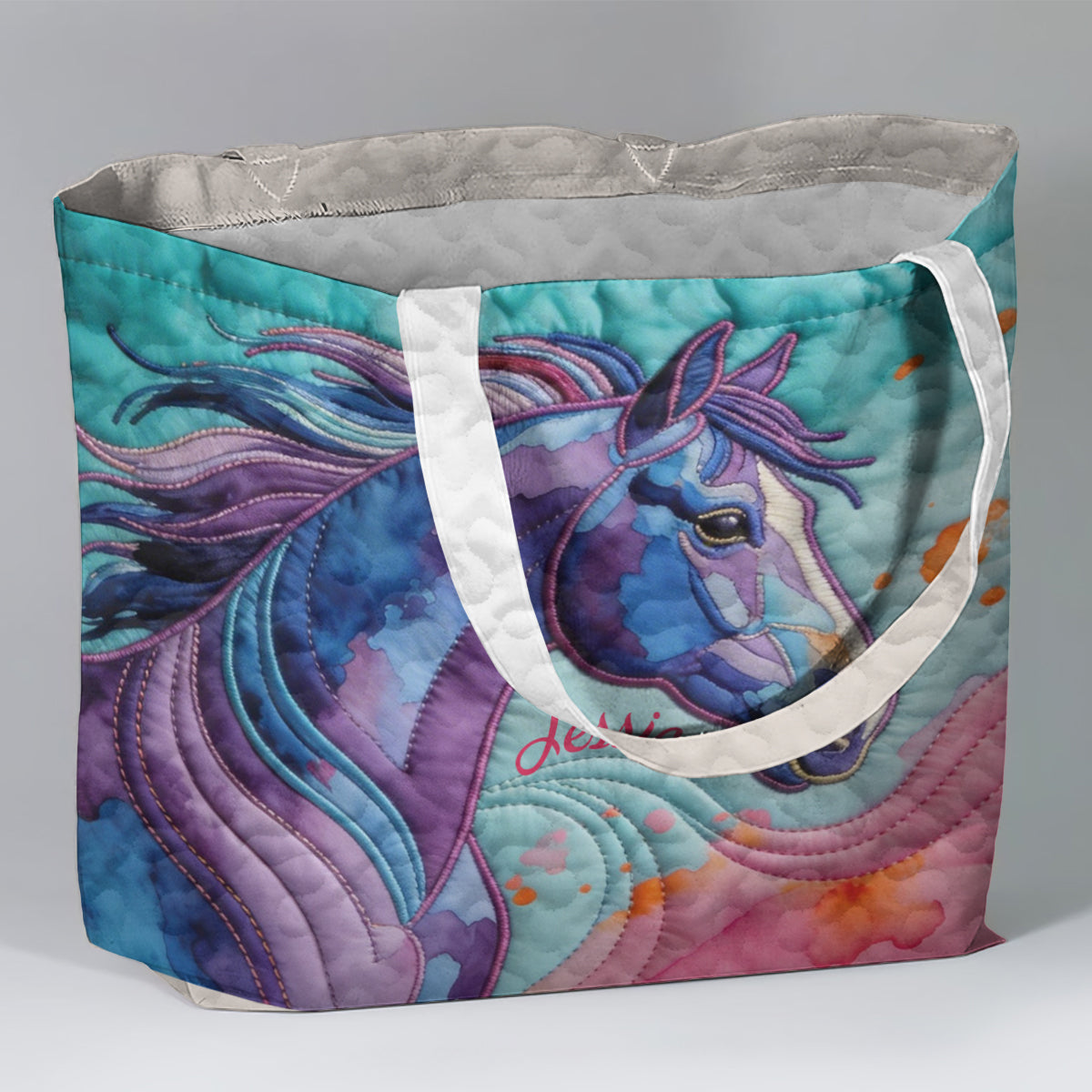 Colorful Horse - Personalized Horse Quilted Tote Bag