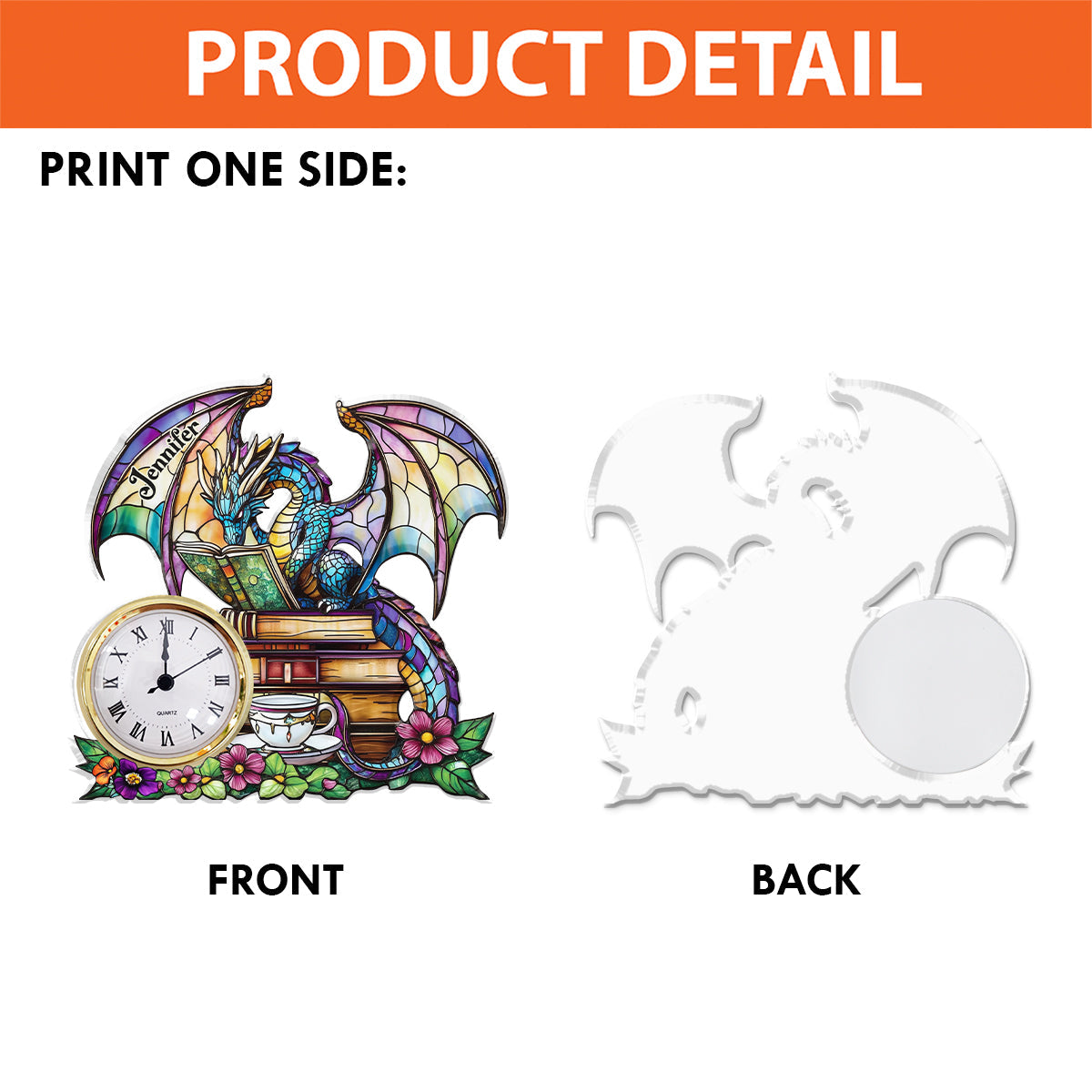 Mystisches Drachenbuch – Personalisierte Drachen-Acryl-Uhrplakette