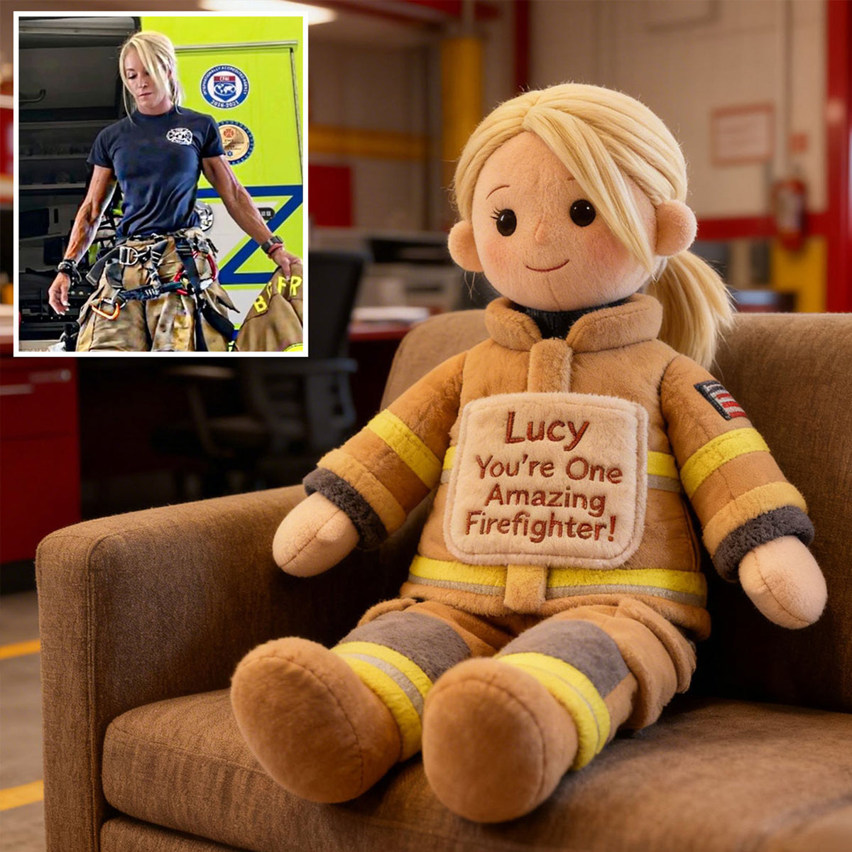 Du bist ein großartiger Feuerwehrmann/eine großartige Feuerwehrfrau – Personalisiertes Premium-Kissen aus Kunstfell für Feuerwehrleute