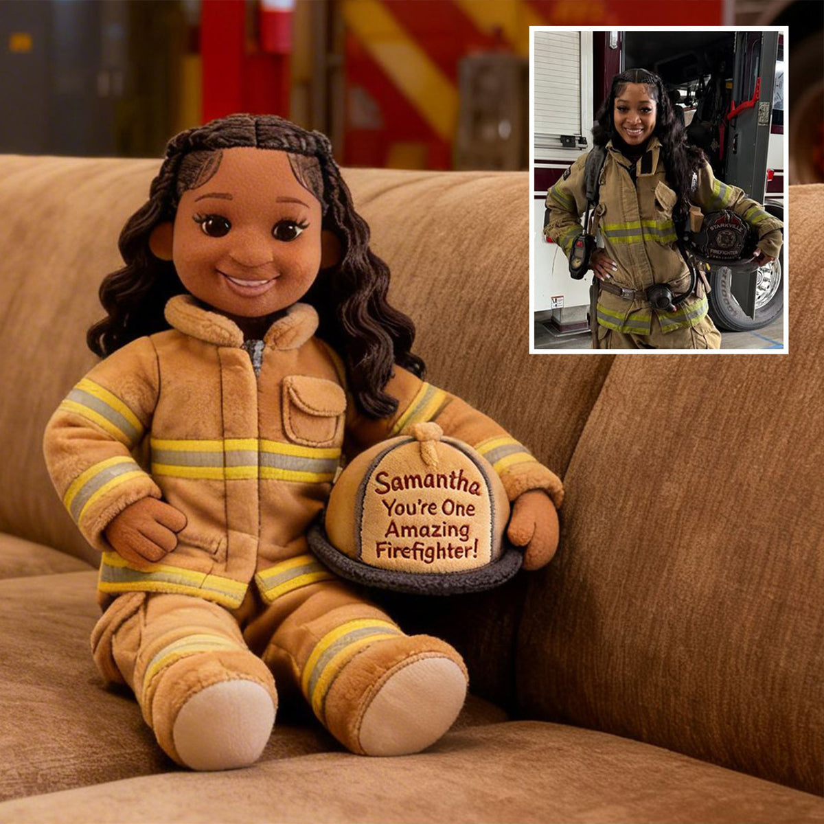 Du bist ein großartiger Feuerwehrmann/eine großartige Feuerwehrfrau – Personalisiertes Premium-Kissen aus Kunstfell für Feuerwehrleute