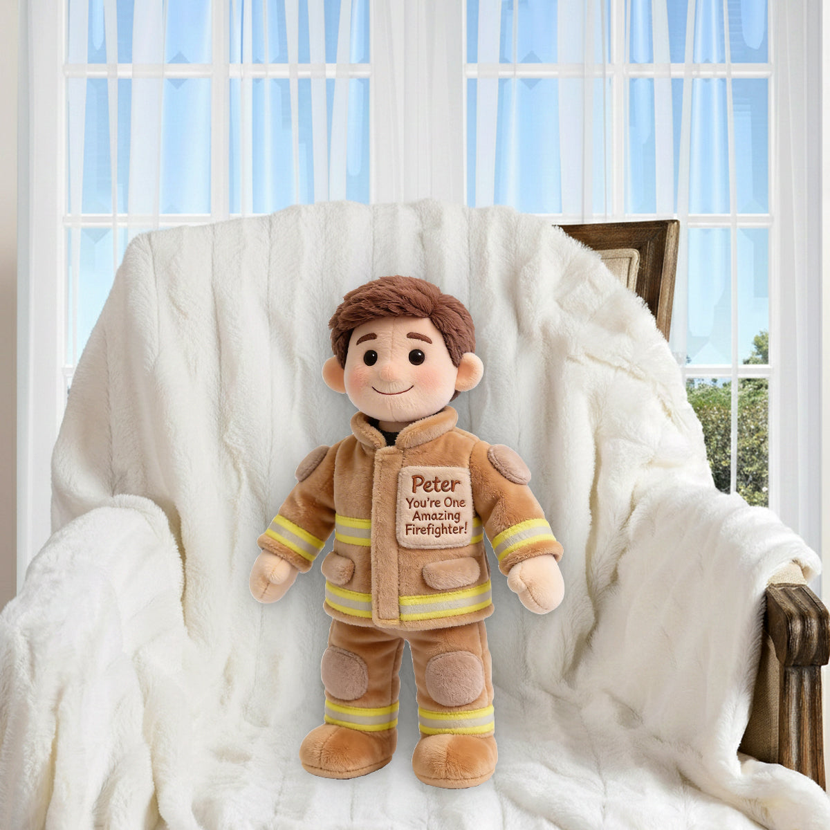 Du bist ein großartiger Feuerwehrmann/eine großartige Feuerwehrfrau – Personalisiertes Premium-Kissen aus Kunstfell für Feuerwehrleute