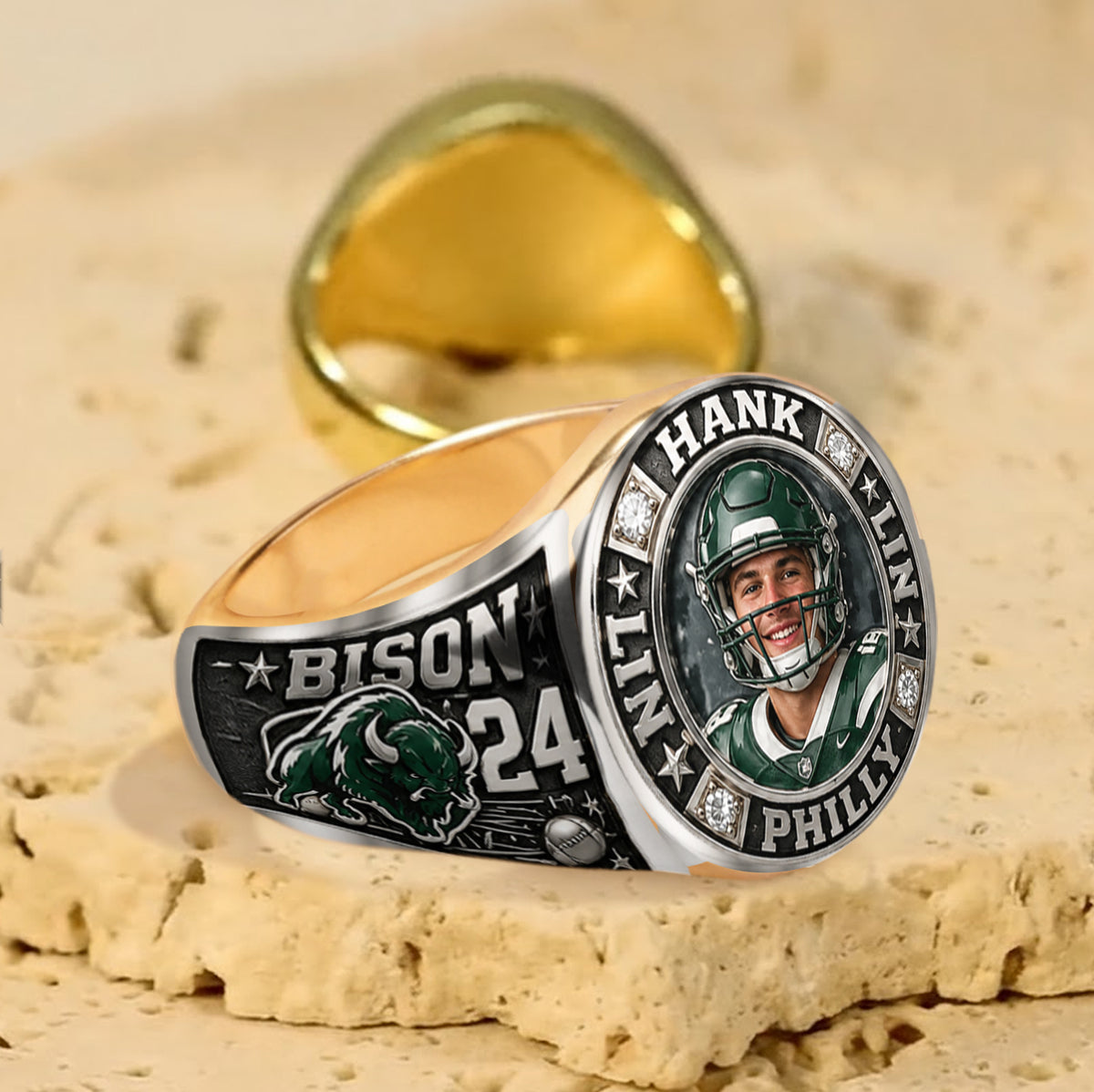 The MVP Ring, Champion Ring - Personalized Football Signet Ring